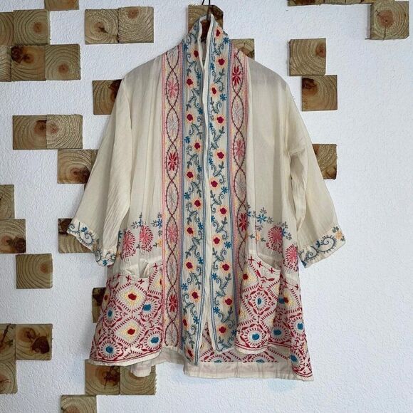 Johnny Was Waverly Women’s XS Embroidered Kimono Embroidered Pockets Relaxed - Picture 1 of 11